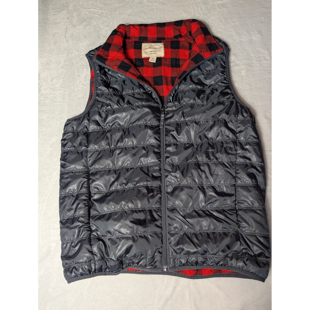 Weatherproof Vintage Men's M Quilted Vest Black Buffalo Plaid Lined Workwear